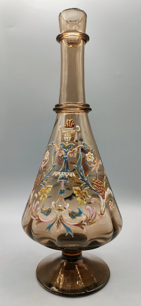 LEGRAS (1839-1916) - Jarra -  Vaso grande de soliflore “Florentino” com uma única flor esmaltado com lindas guirlandas de flores  - Vidro soprado #2.1