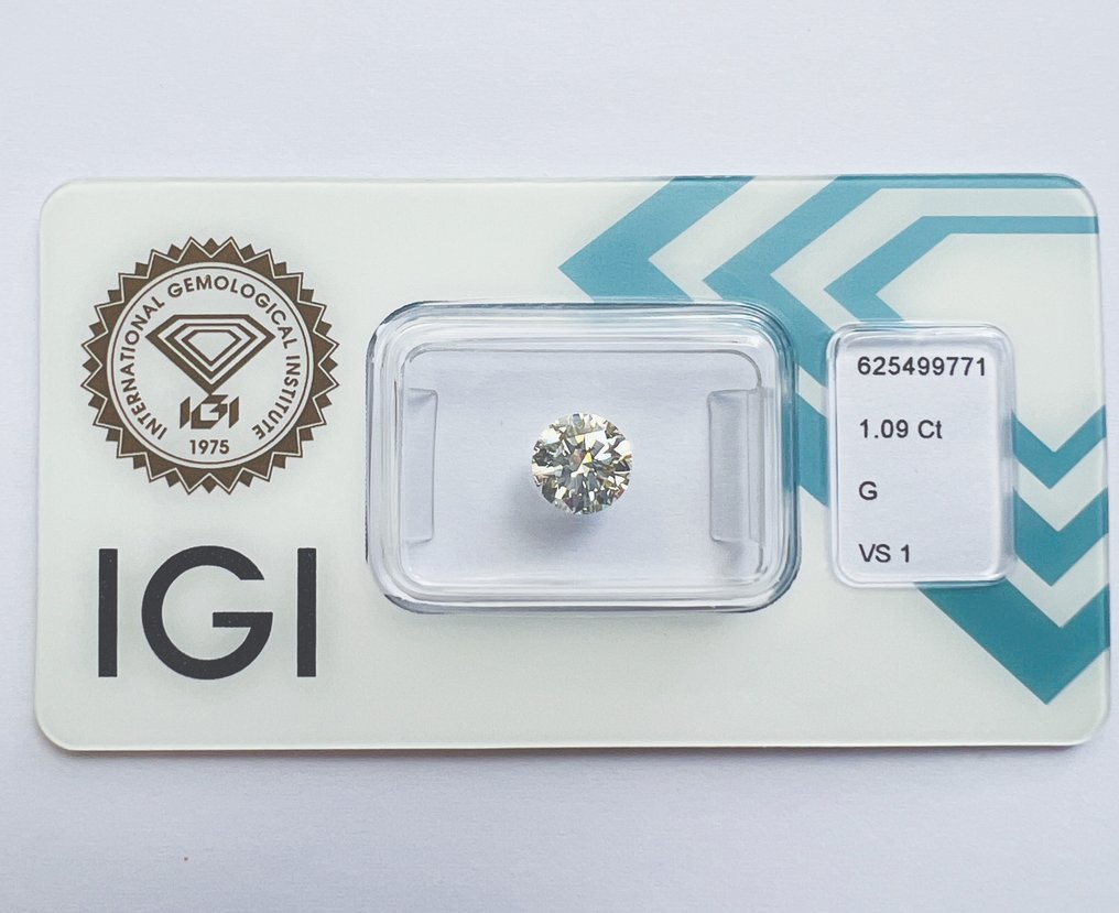 1 pcs Diament  (Naturalny)  - 1.09 ct - G - VS1 (z bardzo nieznacznymi inkluzjami) - International Gemological Institute (IGI) - 3EX Brak #1.1