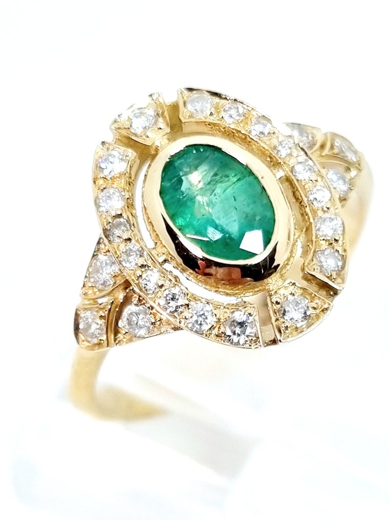 Ring - 14 kt Gelbgold Smaragd - Diamant #2.1