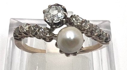 戒指 - 14 克拉 黃金 鉆石  (天然) - 珍珠 #2.1