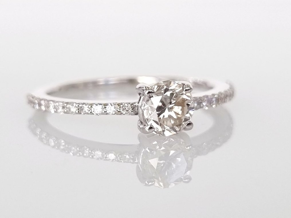 订婚戒指 - 18K包金 白金 -  0.88 tw. 钻石  (天然) #2.1