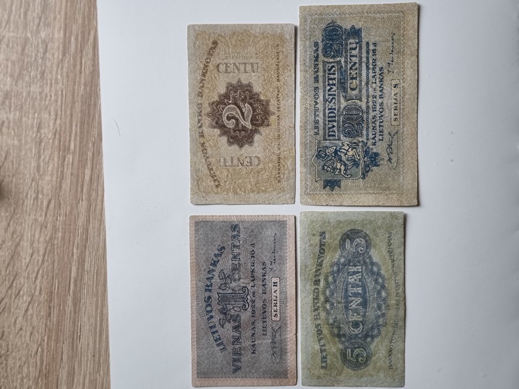 Lituânia. - 1, 2, 5, 20 centu 1922 - Pick 7a, 8a, 9a, 11a #2.1