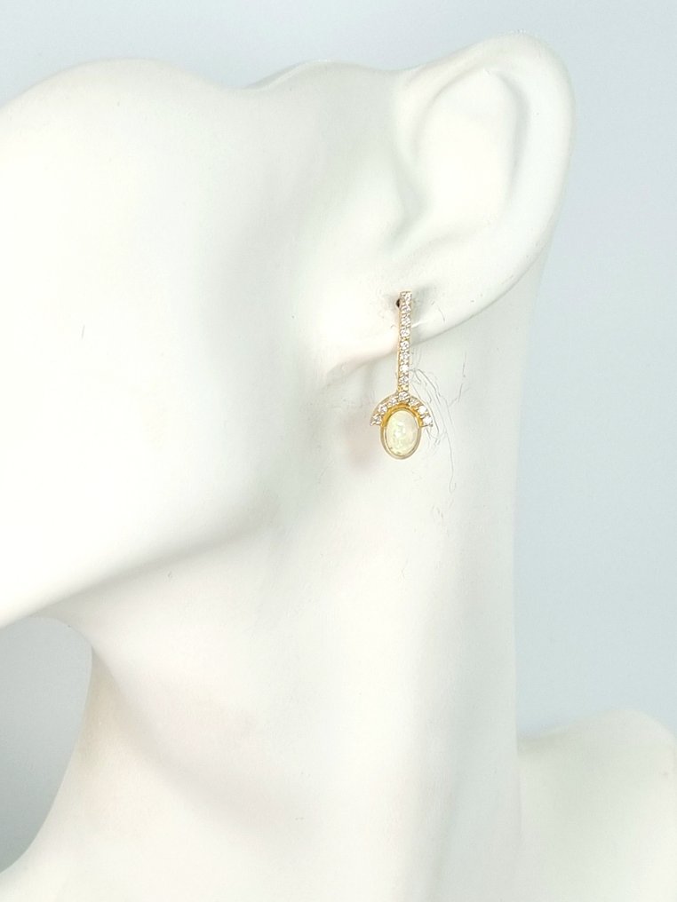 耳環 - 14 克拉 黃金 蛋白石 - 鉆石 #1.2