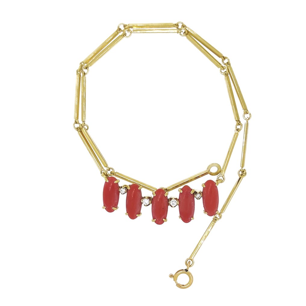 Necklace - 18 kt. Yellow gold Diamond - Coral #2.1