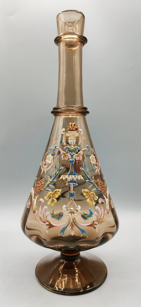 LEGRAS (1839-1916) - Jarra -  Vaso grande de soliflore “Florentino” com uma única flor esmaltado com lindas guirlandas de flores  - Vidro soprado #1.2