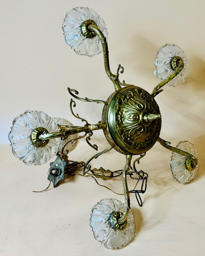 Plafondlamp - Lodewijk XVI - Glas, Messing #1.2