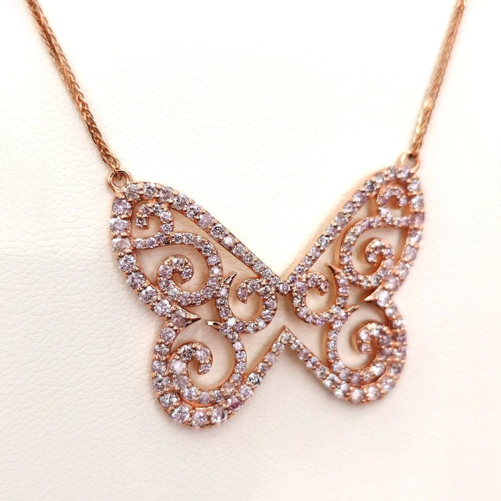 Necklace with pendant - 14 kt. Rose gold Diamond  (Natural) #2.1