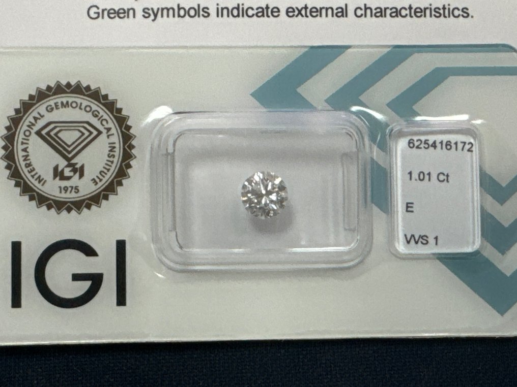 1 pcs Diamant  (Natürlich)  - 1.01 ct - Rund - E - VVS1 - International Gemological Institute (IGI) #2.2