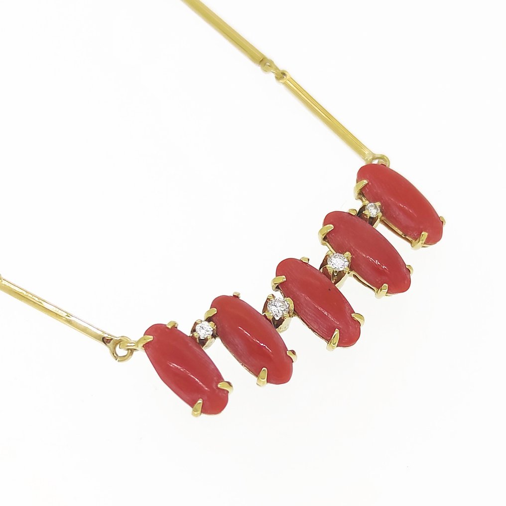 Necklace - 18 kt. Yellow gold Diamond - Coral #1.2