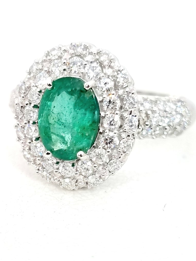 戒指 - 18K包金 白金 祖母绿 - 钻石 #2.1
