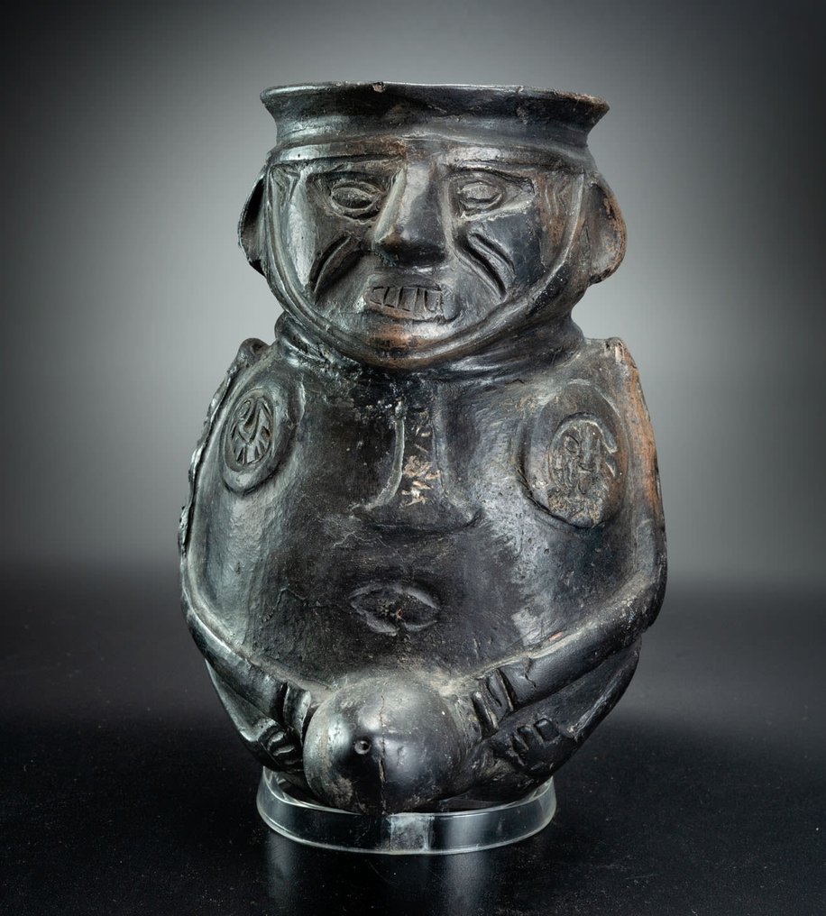 Präkolumbisch. Chimu Keramikgefäß mit ithyphallischer Abbildung Mit spanischer Importlizenz. Veröffentlicht. #1.2