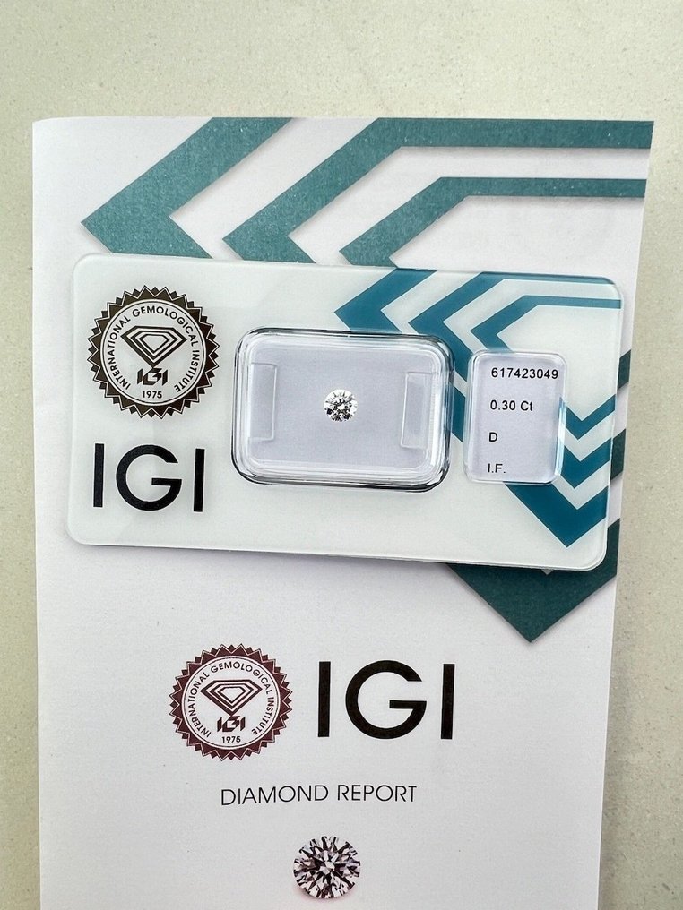 1 pcs Diamant  (Natürlich)  - 0.30 ct - D (farblos) - IF - International Gemological Institute (IGI) #1.2
