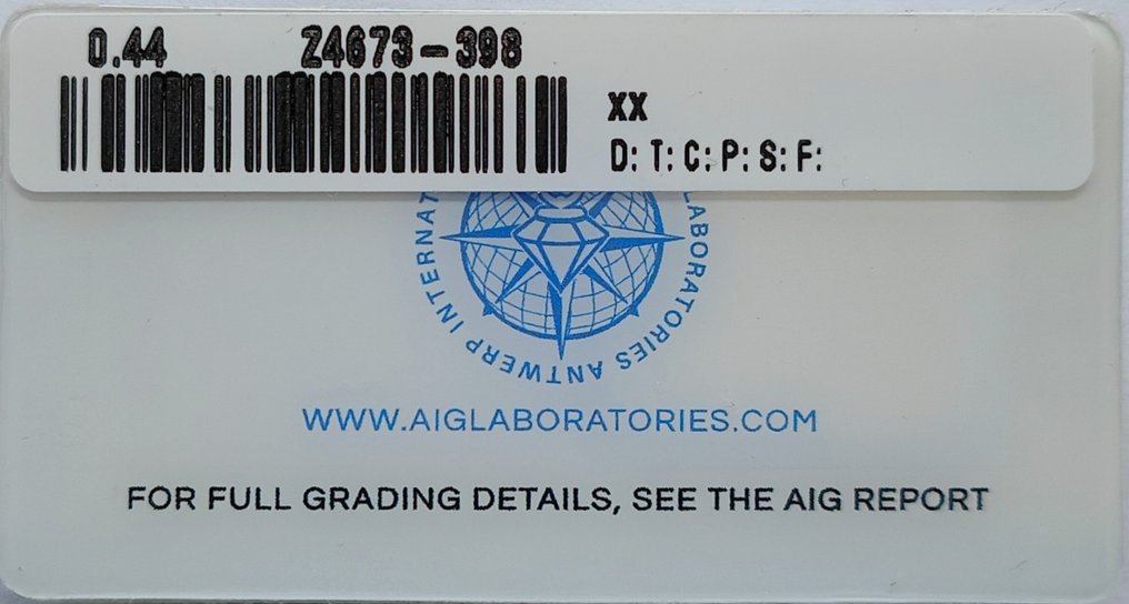 1 pcs Διαμάντι  (Φυσικό)  - 0.44 ct - Στρογγυλό - I1 - Antwerp International Gemological Laboratories (AIG Ισραήλ) #3.1