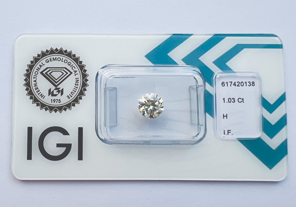 1 pcs Diamante  (Naturale)  - 1.03 ct - Rotondo - H - IF - Gemological Institute of America (GIA) - 3EX Nessuno #1.1