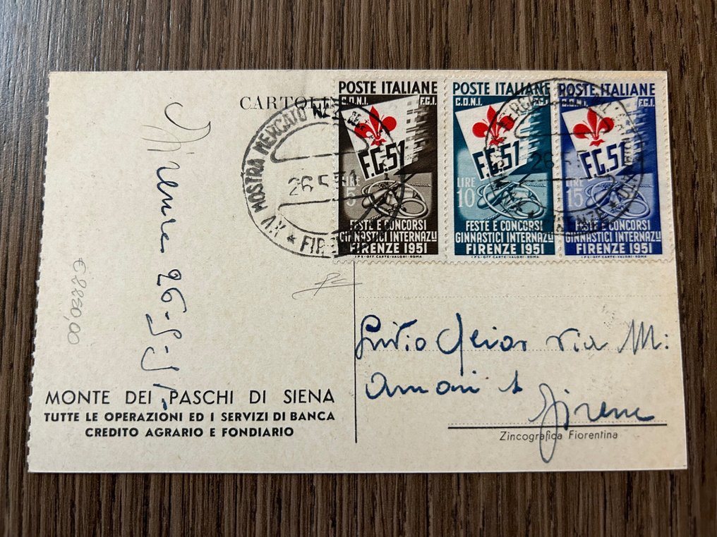 Itália - República 1951 - Série de ginástica em cartão postal comemorativo #1.1