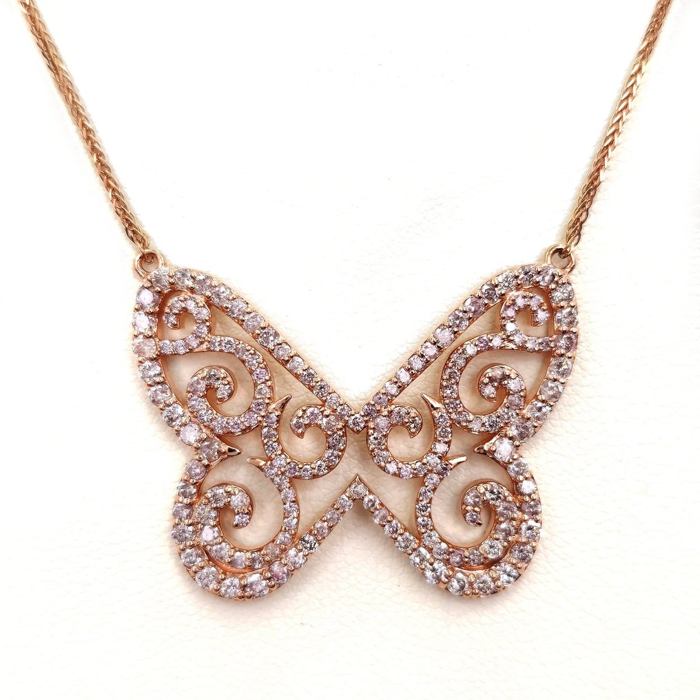 Necklace with pendant - 14 kt. Rose gold Diamond  (Natural) #1.1