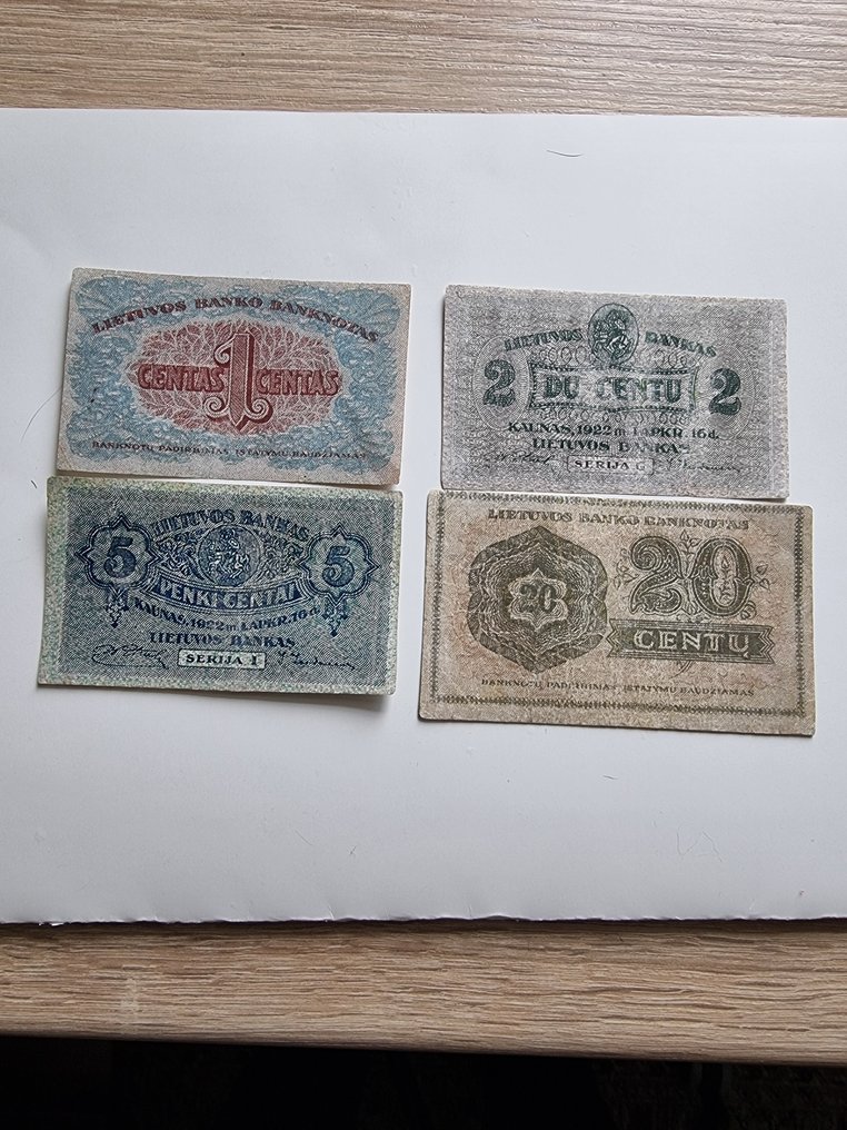 Litauen. - 1, 2, 5, 20 centu 1922 - Pick 7a, 8a, 9a, 11a #1.1