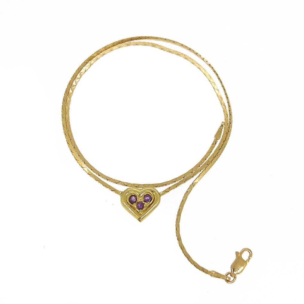 Necklace with pendant - 18 kt. Yellow gold -  0.09ct. tw. Amethyst #1.1