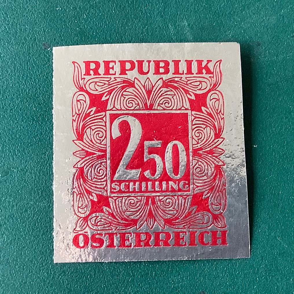 Österreich 1949 - 2,5 Schilling Porto – seltener Probeabzug auf Aluminiumfolie mit Kopie des Soecknick BPP-Zertifikats - Michel 255 PU #2.1