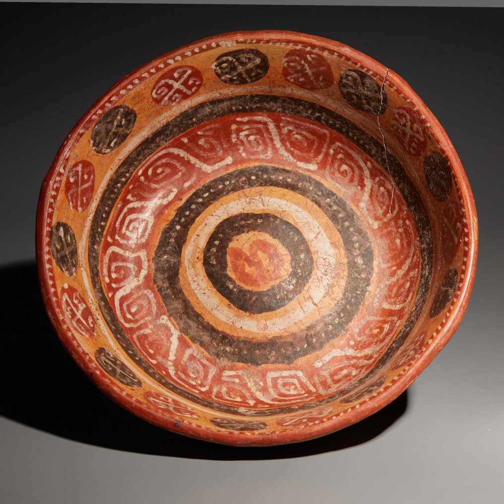 Mixteca, Meksiko Terrakotta Kulho. c. 1200-1500 jKr. 16 cm halkaisija. Espanjan tuontilisenssi. #1.1