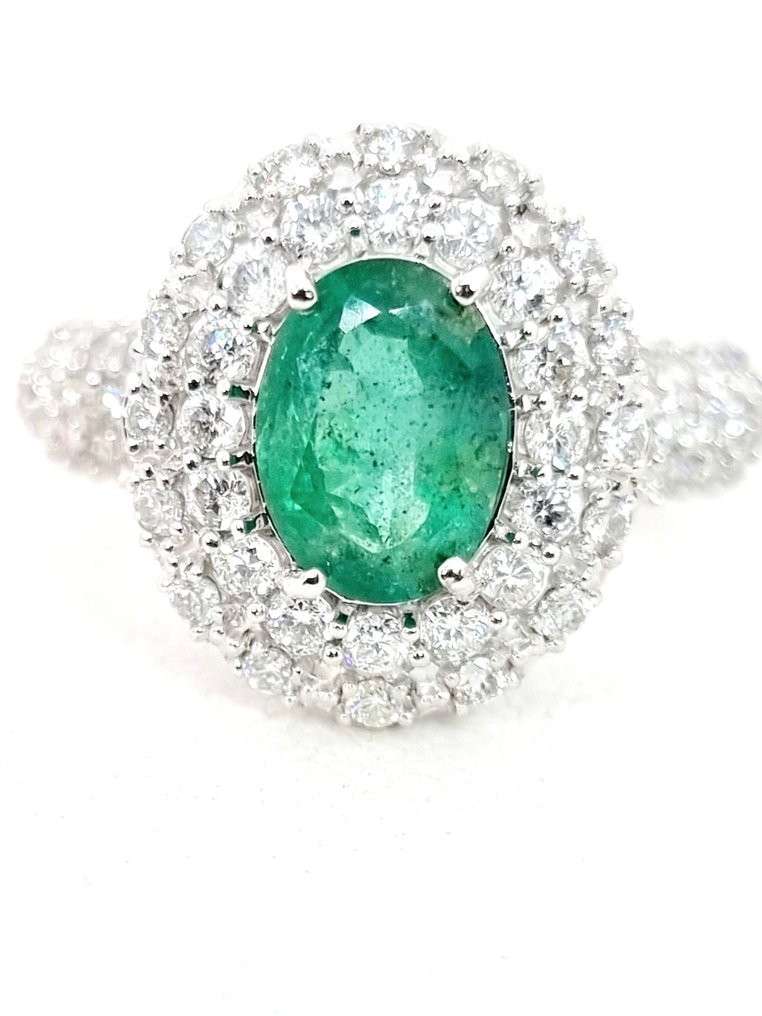 戒指 - 18K包金 白金 祖母绿 - 钻石 #1.2