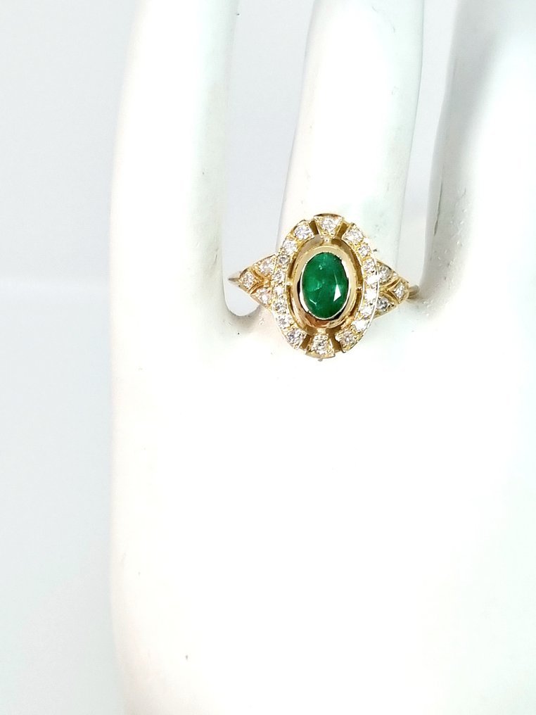 Gyűrű - 14 kt. Sárga arany Smaragd - Gyémánt #1.2