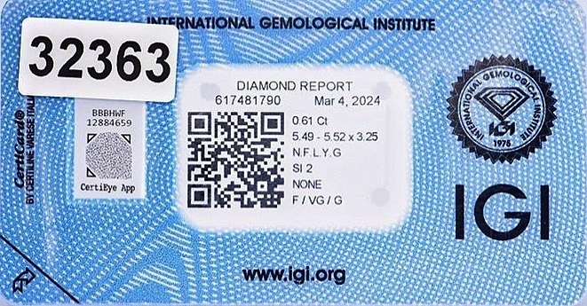 1 pcs Diamant  (Natürlich farbig)  - 0.61 ct - Rund - Fancy light Gelblich Grün - SI2 - International Gemological Institute (IGI) #3.1