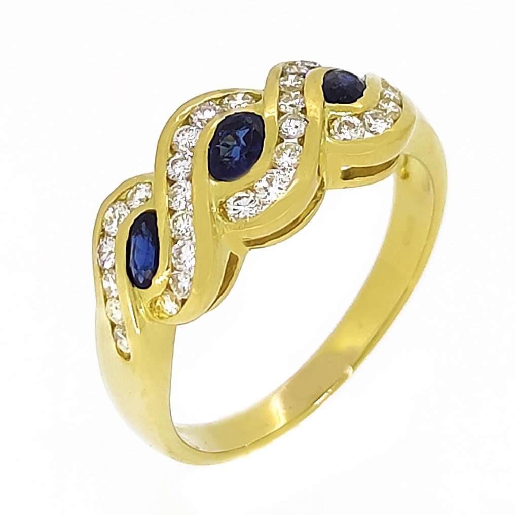 Ring - 18 kt. Yellow gold -  0.41ct. tw. Diamond - Sapphire #1.1