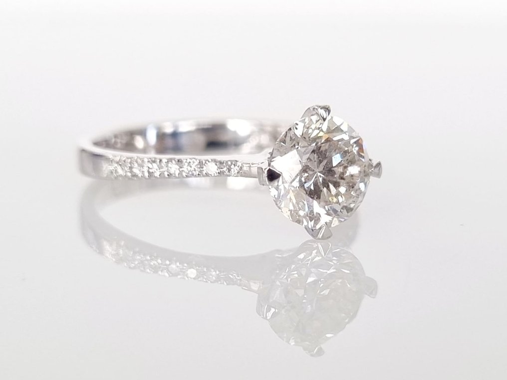 订婚戒指 - 14K包金 白金 -  1.42 tw. 钻石  (天然) #2.1