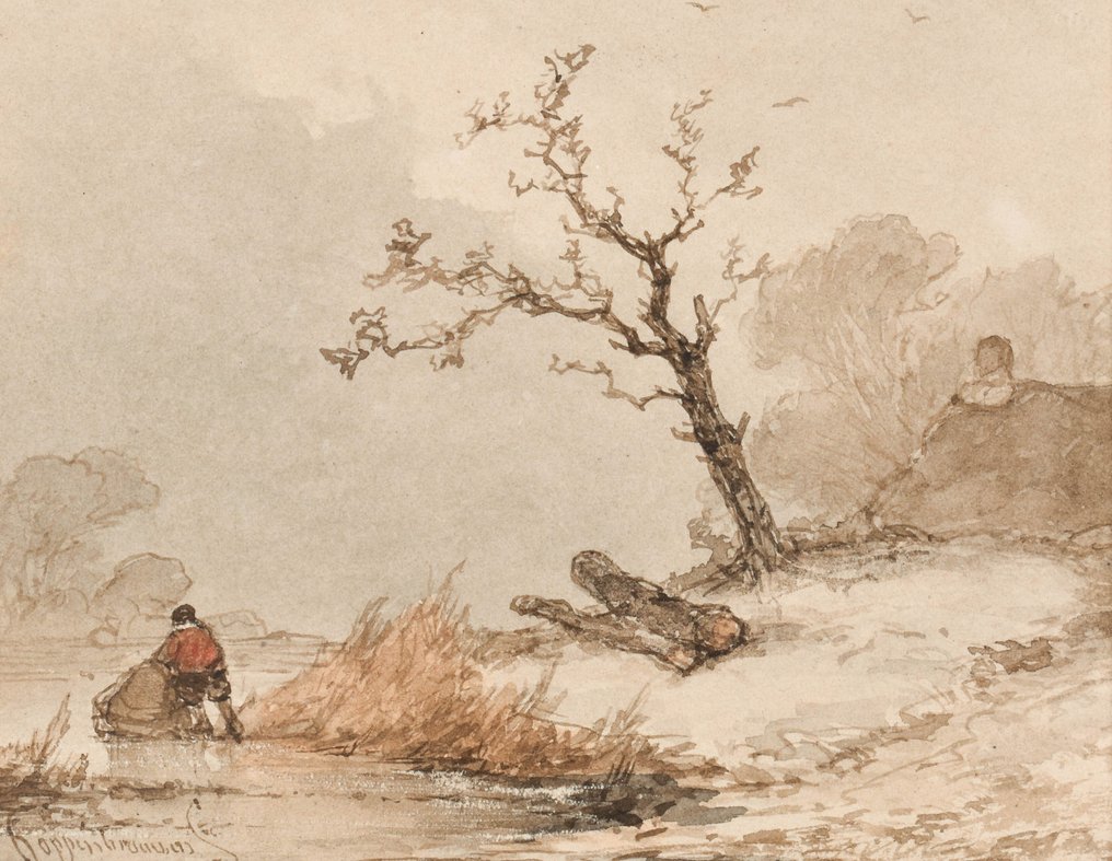 John Francisus Hoppenbrouwers (1819-1866) - Lonely skater in winter landscape #1.1