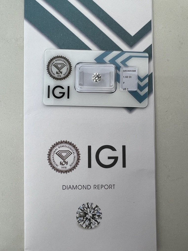 1 pcs 钻石  (天然)  - 1.02 ct - 圆形 - F - VS1 轻微内含一级 - 意大利宝石学院（IGI） #2.1