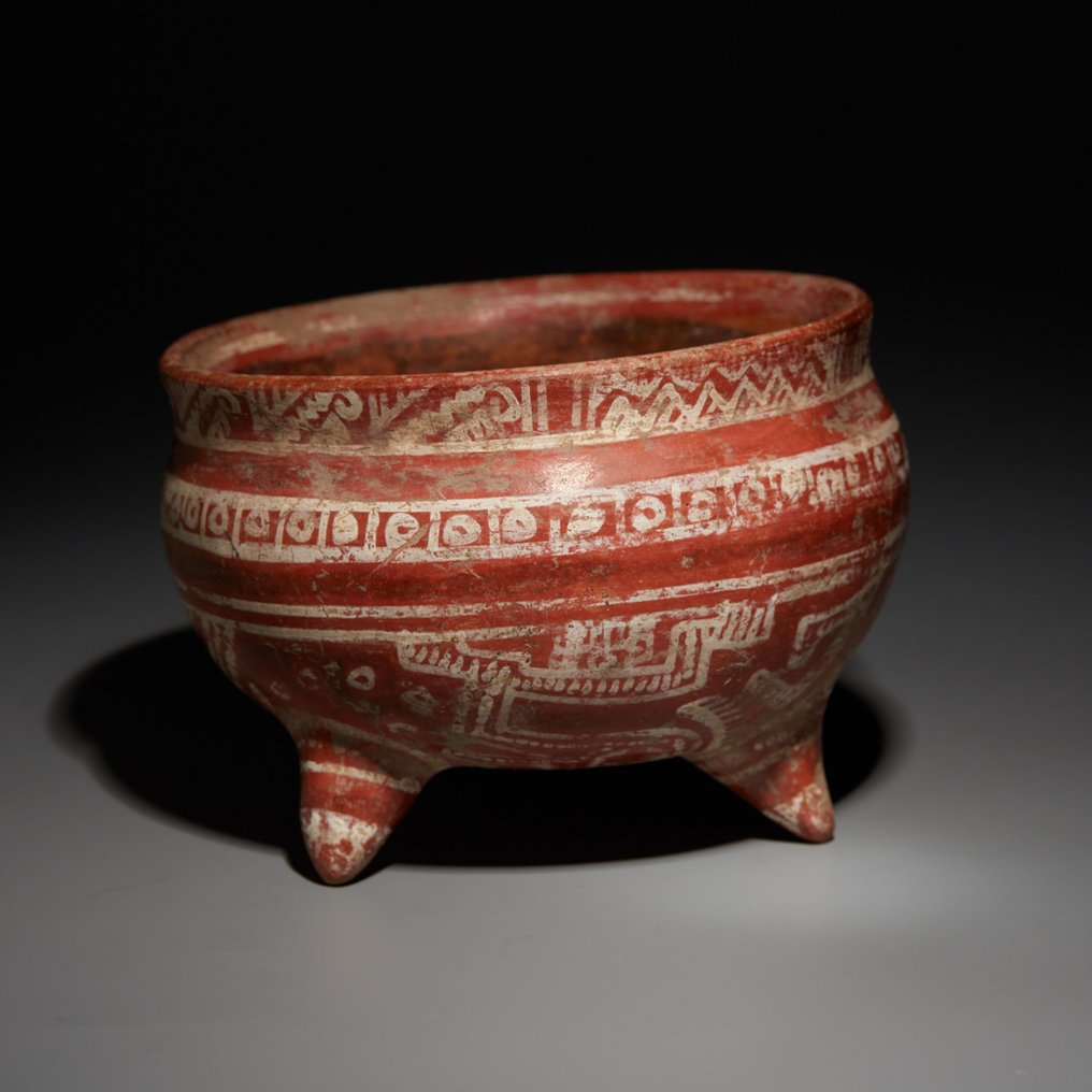 Aztec Terracotta Bowl tripod. 1200-1500 AD. 12 cm D. Spanish Import License. #1.1