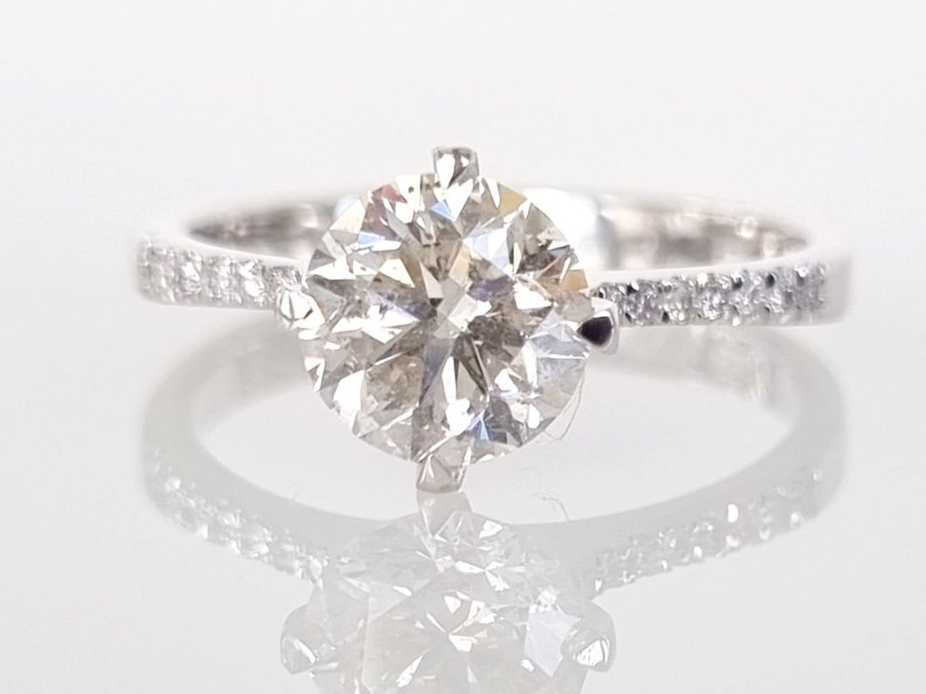 Engagement ring - 14 kt. White gold -  1.42 tw. Diamond  (Natural) #1.1