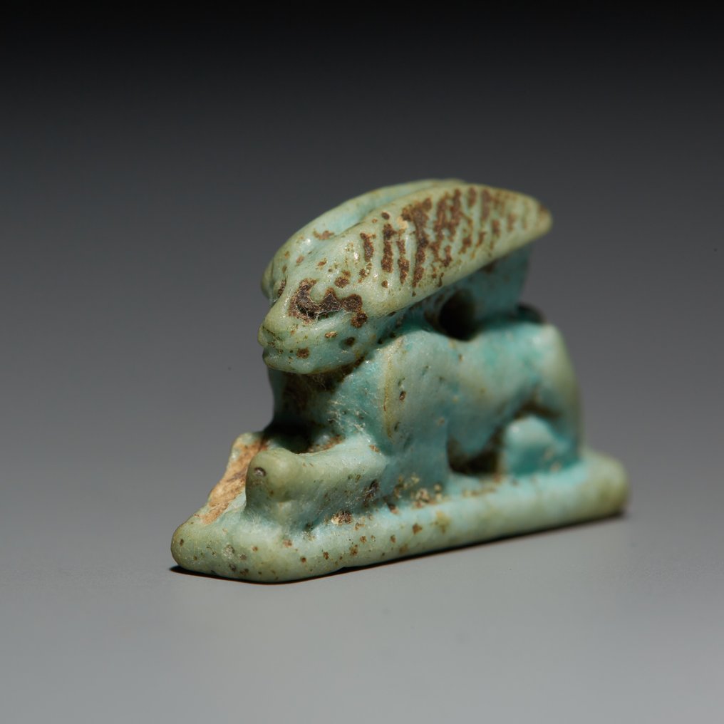 Ancient Egyptian Faience Amulet in the shape of a hare. Late Period, 664 - 332 BC. 2.4 cm length. #1.1