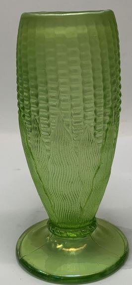 Northwood - Vase -  Sjelden antikk Northwood Green iriserende glass maisdesignvase 1910  - Glass #1.1