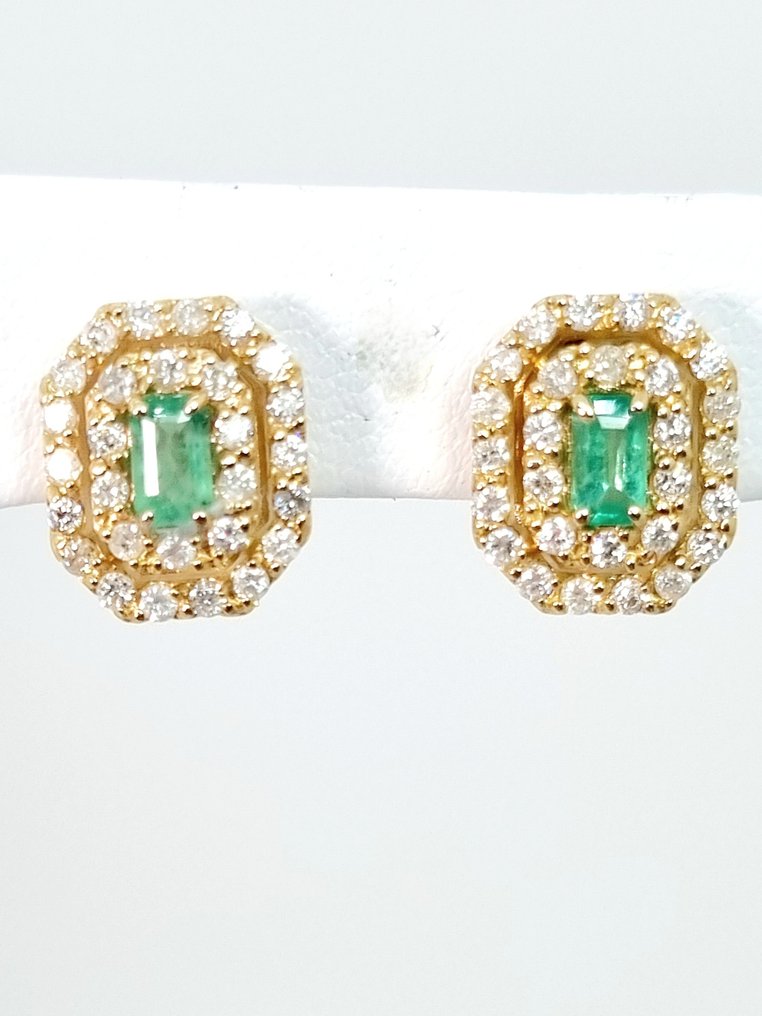 Boucles d'oreilles - 14 carats Or jaune Émeraude - Diamant #1.2