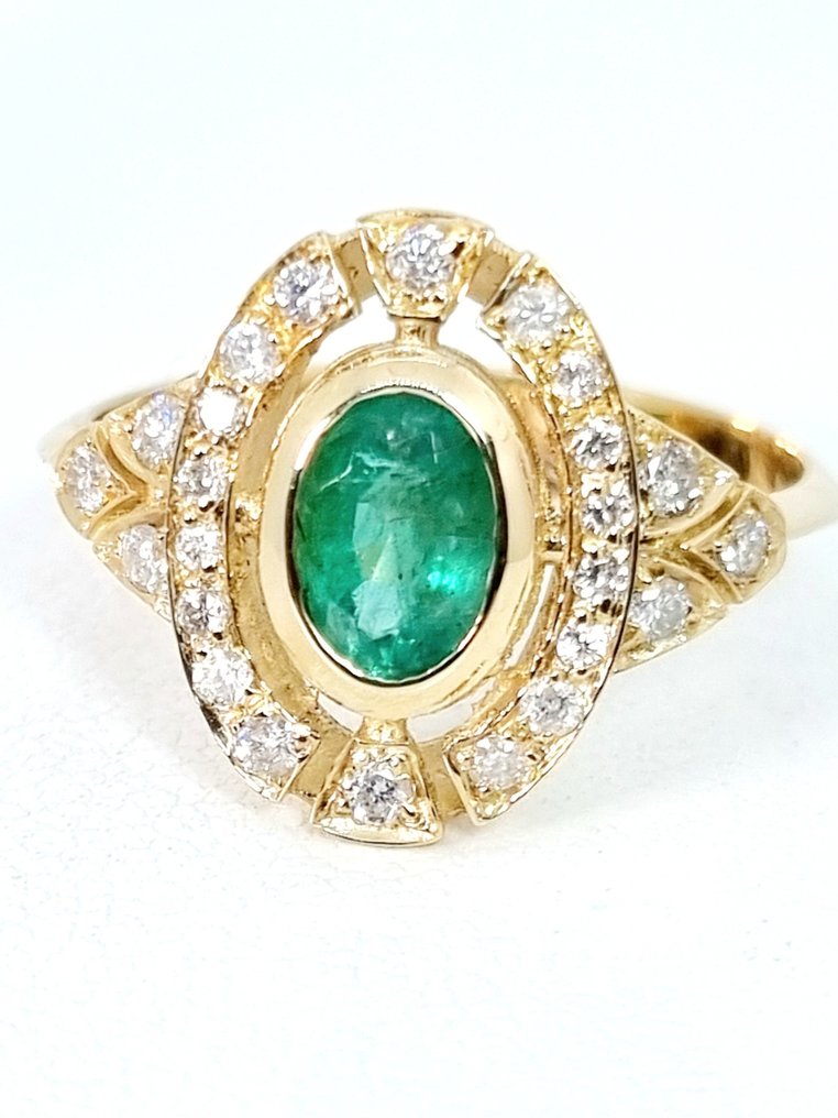 Ring - 14 kt Gelbgold Smaragd - Diamant #1.1
