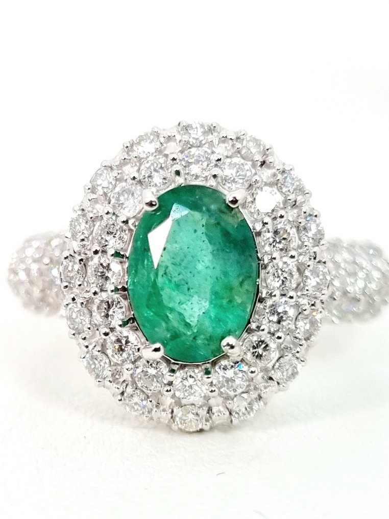 Ring - 18 kt. White gold Emerald - Diamond #1.1