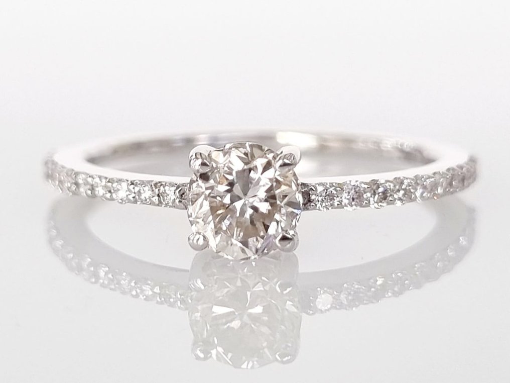 Engagement ring - 18 kt. White gold -  0.88 tw. Diamond  (Natural) #1.1