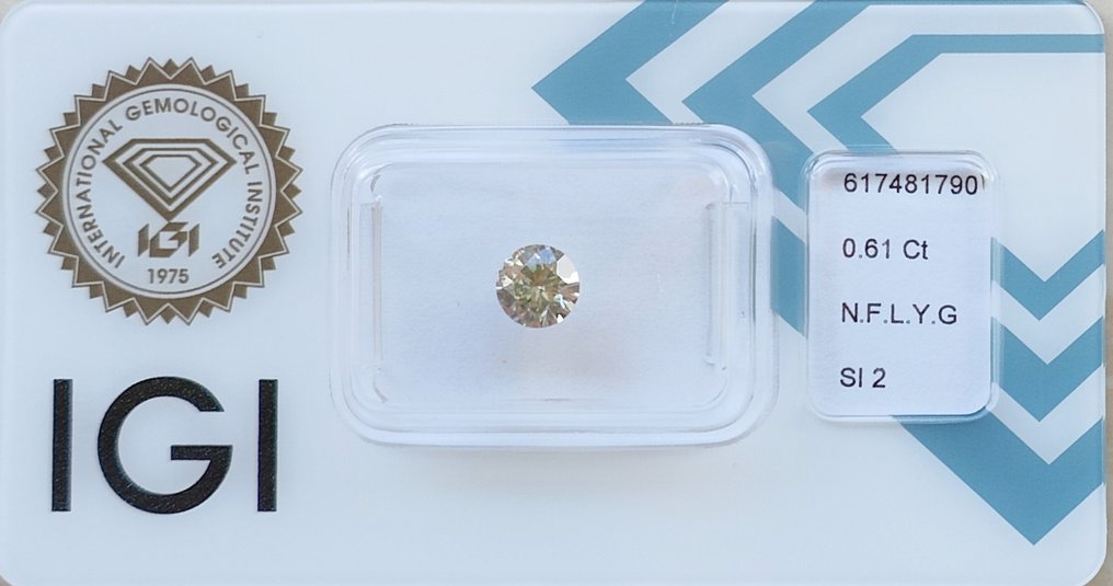 1 pcs Diamante  (Colorido natural)  - 0.61 ct - Redondo - Fancy light Amarelado Verde - SI2 - International Gemological Institute (IGI) #1.1