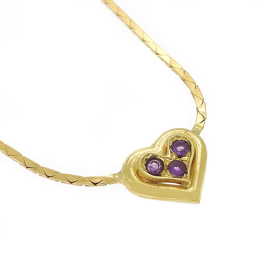 Necklace with pendant - 18 kt. Yellow gold -  0.09ct. tw. Amethyst #1.2