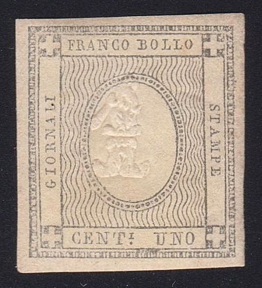 意大利古國－薩丁尼亞 1861 - 1 美分印刷品郵票，1861 年綠灰色版 - Sassone N 19b #1.1