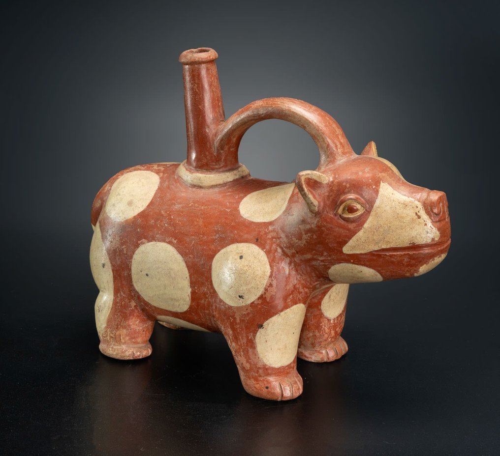 前哥伦布时期。莫切 稀有斑点狗陶瓷容器 拥有西班牙进口许可证。已发布。 #1.1