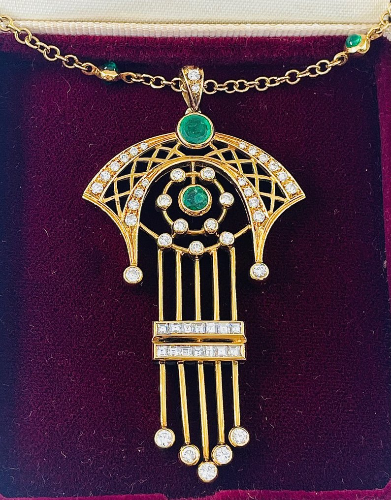 Halskette - 18 kt Gelbgold Smaragd - Diamant #1.1
