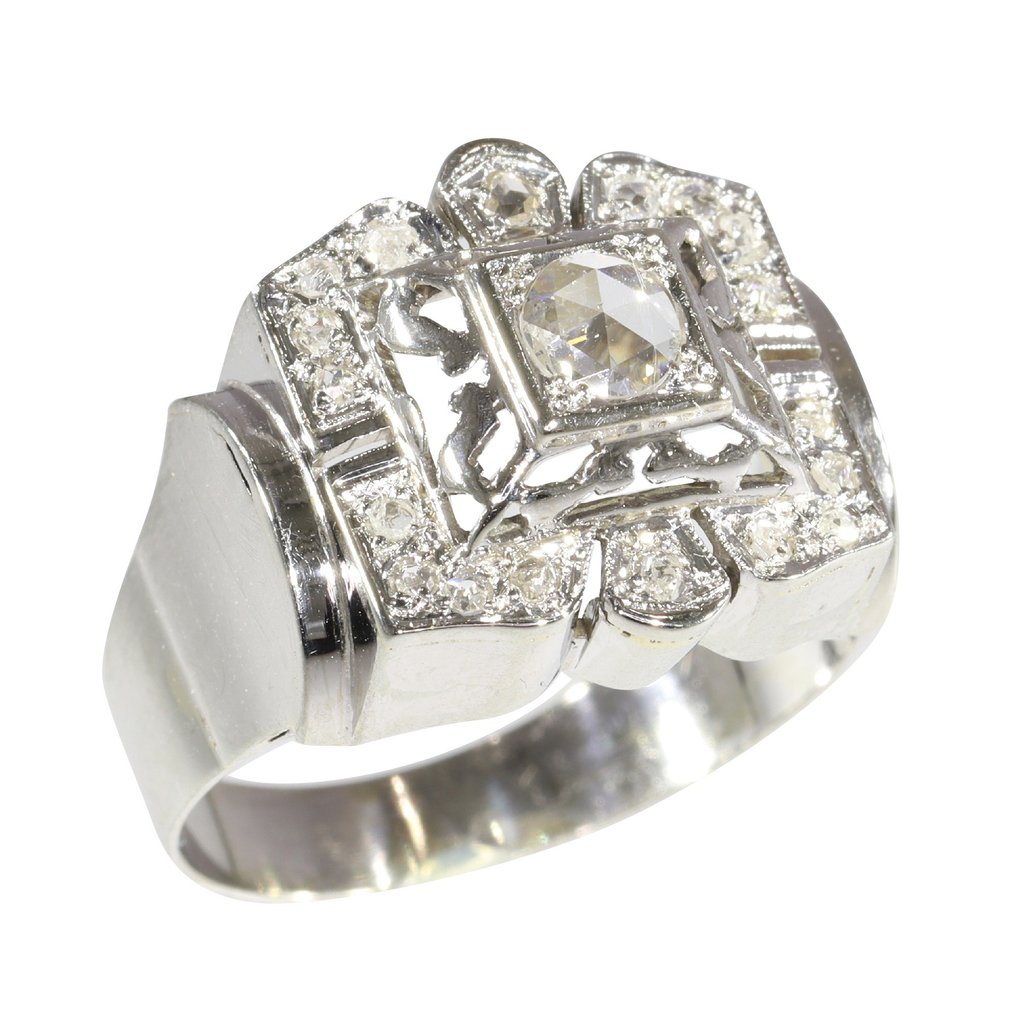 Vintage 1950's - Ring - 18 kt Weißgold Diamant #1.1