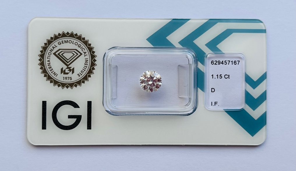 1 pcs Diamant  (Natürlich)  - 1.15 ct - Rund - D (farblos) - IF - International Gemological Institute (IGI) - *Idealschnitt* 3EX Leicht* #1.1