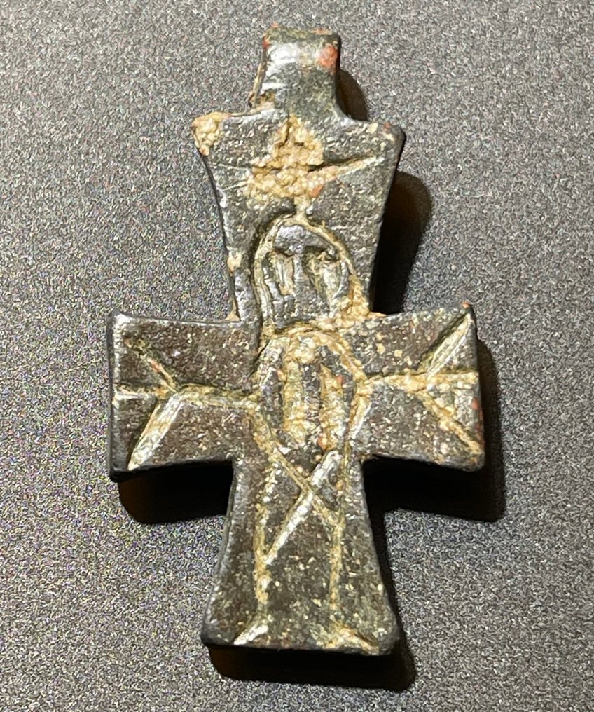 Viking Era Lead Very Rare Cross with Extremely Abstractive image of Crucified Jesus Christ. With an Austrian Export #2.1