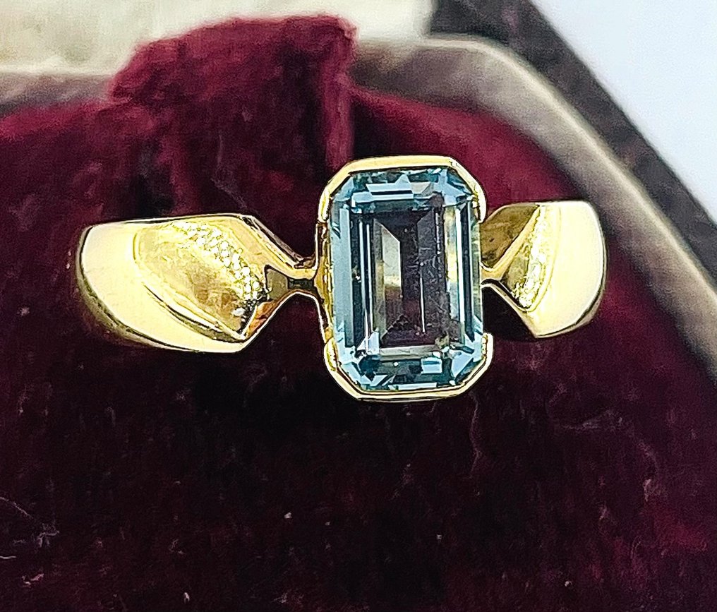 戒指 - 18 克拉 黃金 海藍寶石 #2.1