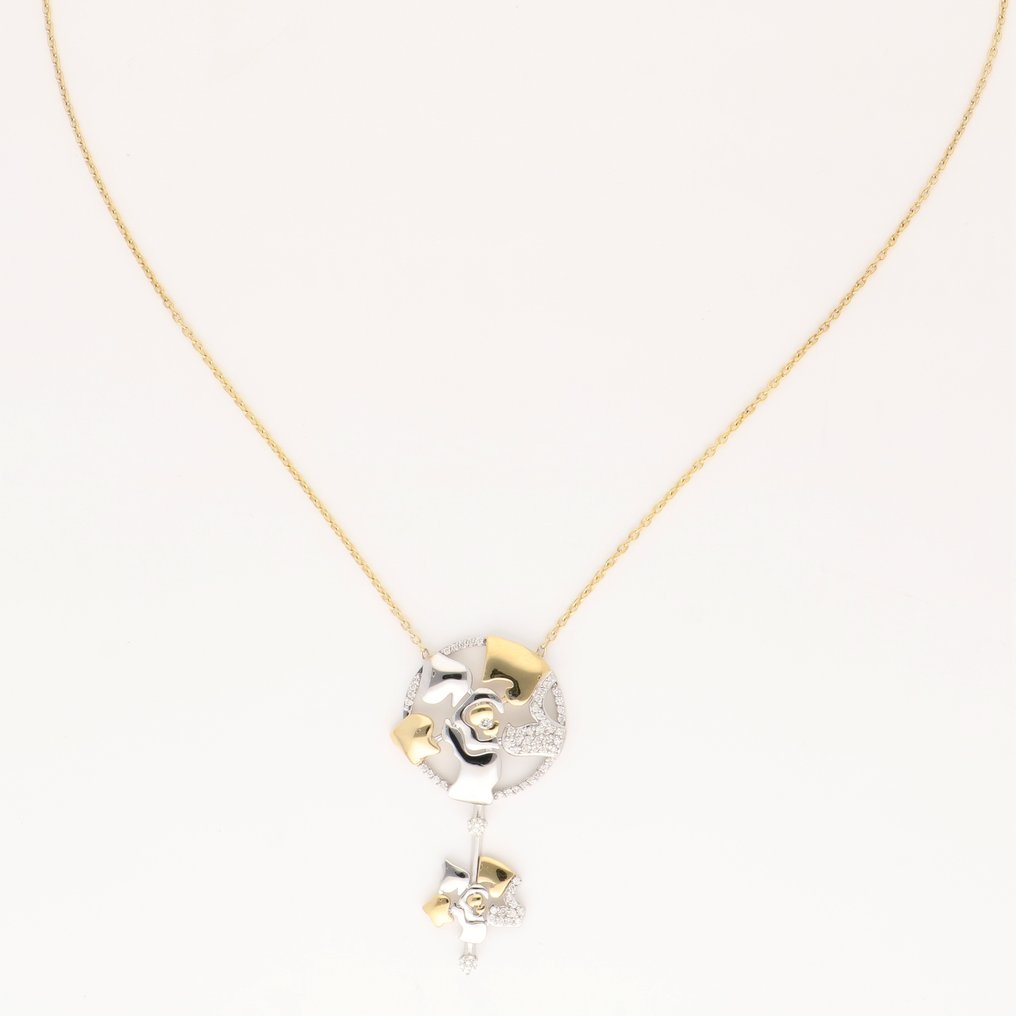 Halskette mit Anhänger - 14 kt Gelbgold, Weißgold -  0.44ct. tw. Diamant  (Natürlich) #1.1