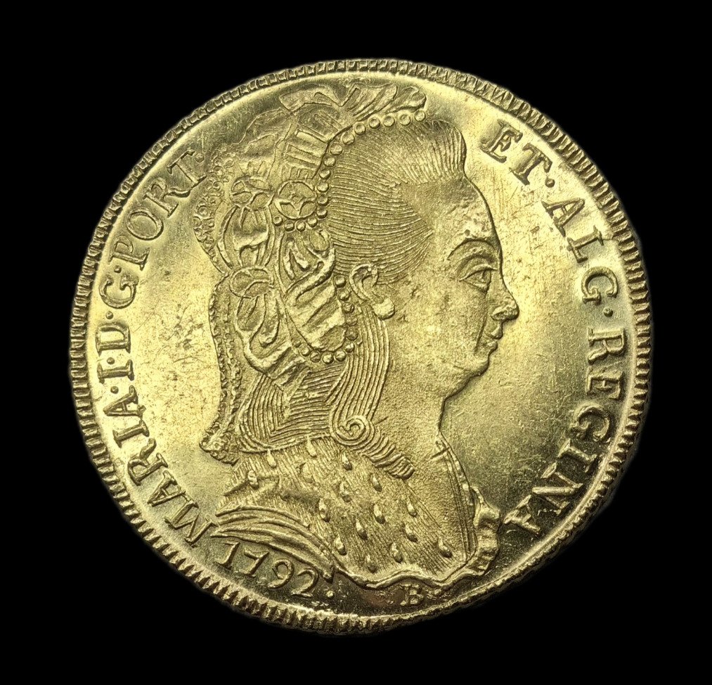 巴西（殖民地）, 葡萄牙. D.瑪麗亞一世 (1786-1799). Peça (6.400 Reis) 1792 B - Bahia - Toucado - Rara #1.1